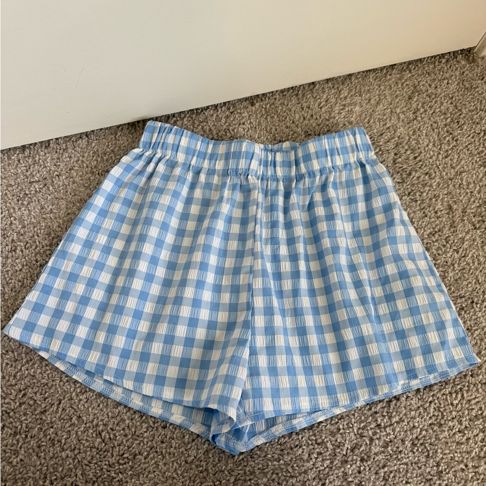 SHEIN Blue Checkered High Waist Shorts